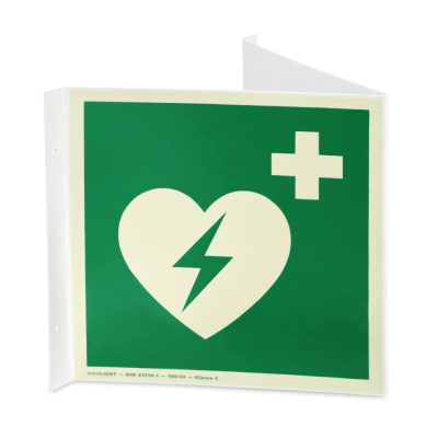Nasen-/Winkelhinweisschild für Defibrillator, 20 x 40 cm
