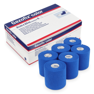 Gazofix Color 8 cm x 20 m, blau kohäsive Fixierbinde, 6 Stück