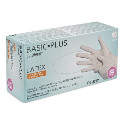 Ampri Basic-Plus Latex-Untersuchungshandschuh, puderfrei, 100 Stück | XS