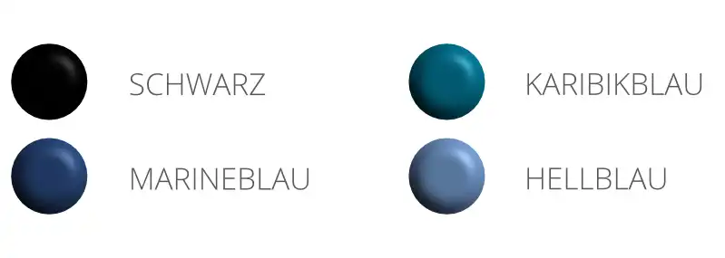 Farben: Schwarz, Marineblau, Karibikblau, Hellblau