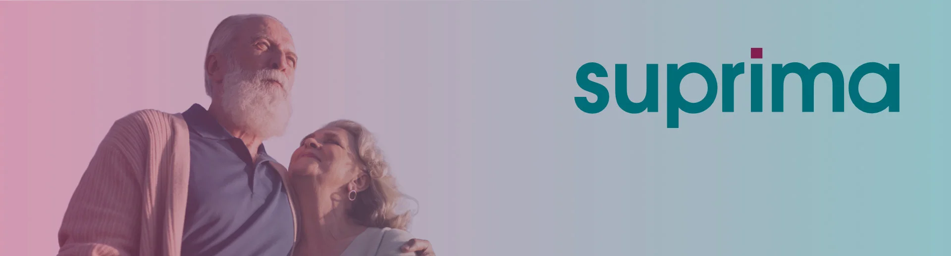 Banner mit Suprima-Logo und älterem Ehepaar