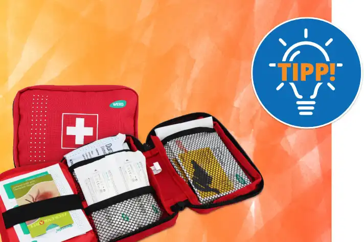 Erste-Hilfe-Tasche offen + Icon TIPP!