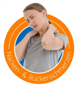 Icon-Bild Frau mit Nackenschmerzen,Text: Nacken-& Rückenschmerzen