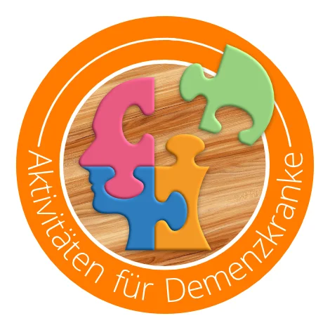 Icon Grafik ein Kopfpuzzle in dem ein Stück fehlt, Text: Aktivitäten für Demenzkranke