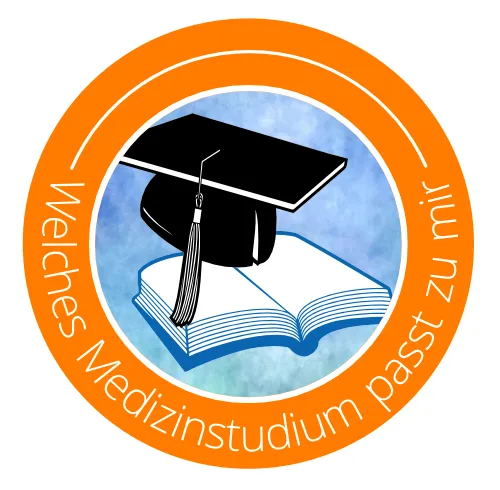 Icon-Grafik Diplomhut und Buch, Text: Medizinstudium