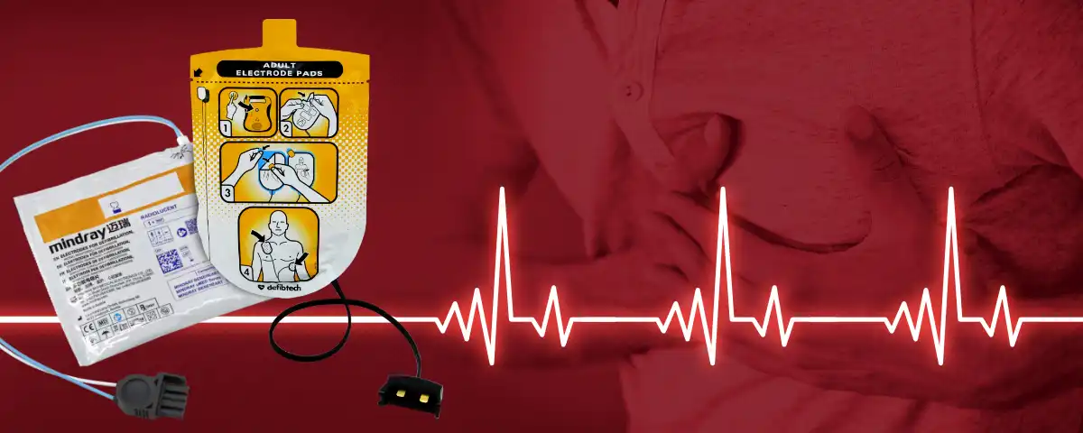 Banner - Puls, Mann fasst sich an die Brust Defi-Pads