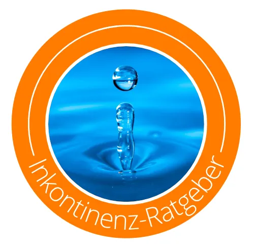 Icon-Bild Tropfen trifft aus Wasseroberfläche, Text: Inkontinenz-Ratgeber
