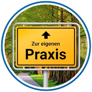 Ortsschild mit Pfeil - Zur eigenen Praxis