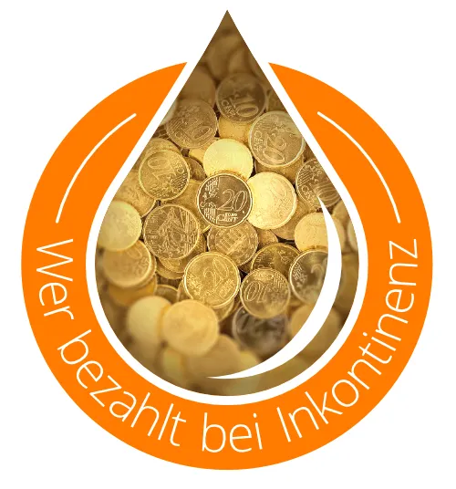 Icon-Bild Münzen in Tropfen, Text: Wer bezahlt bei Inkontinenz